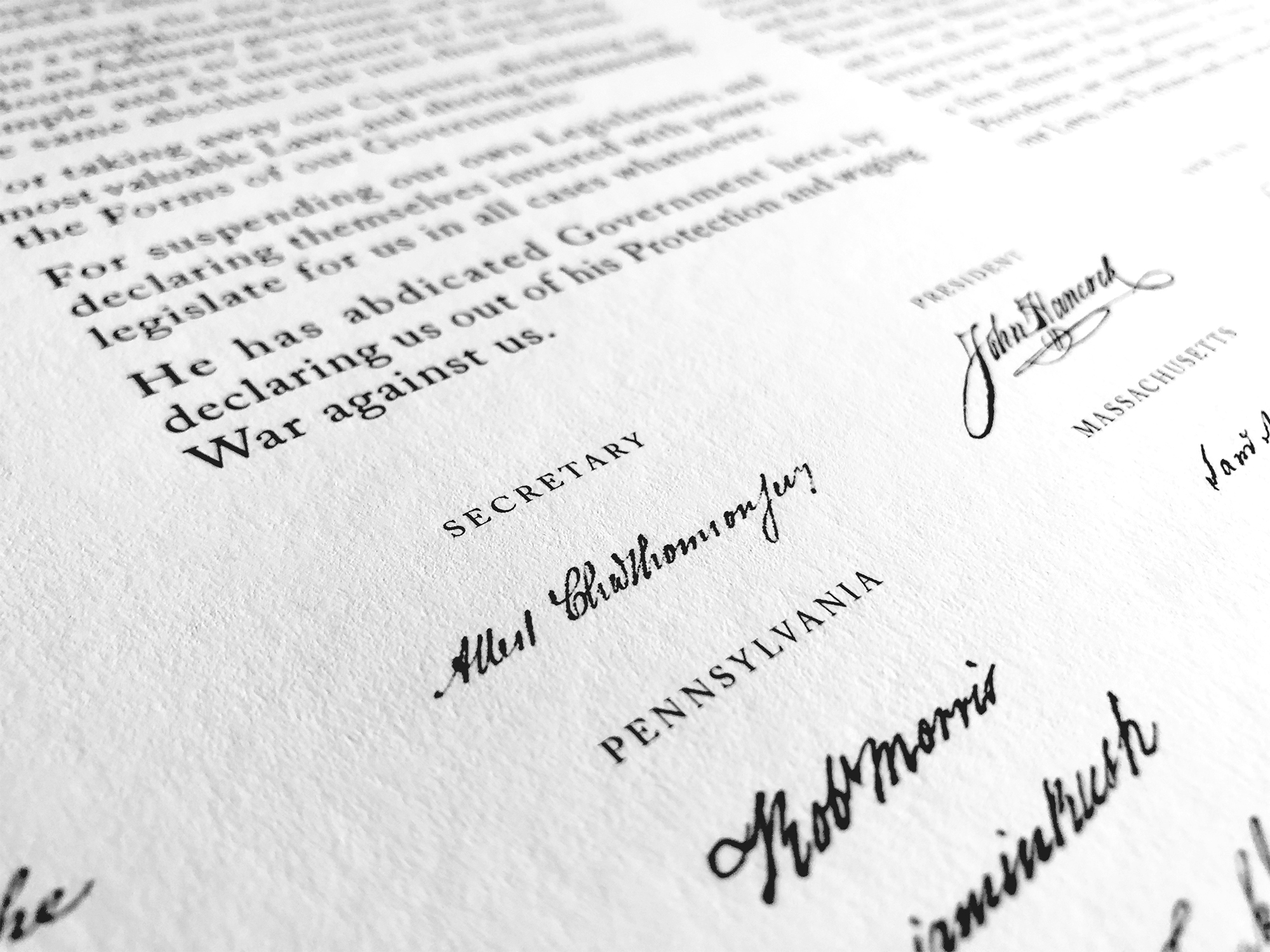 Detail of the Attest Signature of Charles Thomson on the Rothridge Broadside of the Declaration of Independence